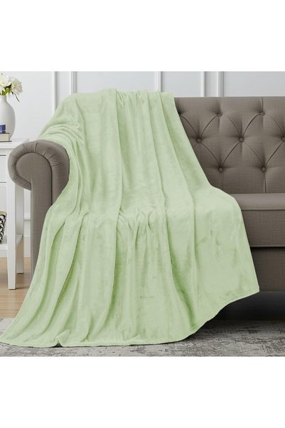 Generic Fleece Blanket Throw Size Sage Green 300GSM Luxury Fuzzy Soft Anti-St...