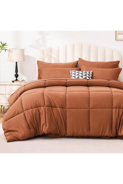 Generic King Size Comforter Set Burnt Orange, 7 Pieces King Bed in a Bag, All...