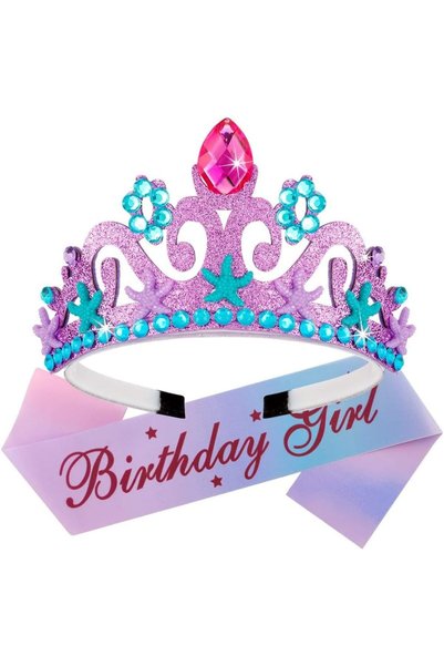 Generic Mermaid Crown Mermaid Birthday Decorations, BIirthday Sash, Birthday ...