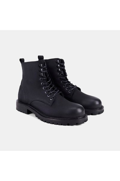 Desa Men's Black Zippered Suede Ankle Boots with a Textured Sole.