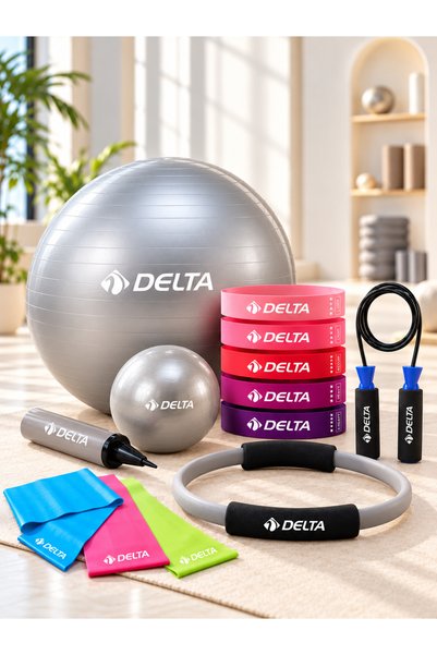 Delta Pilates Cardio Set – 35 cm Hoop + 5 Different Resistance Levels of Late...