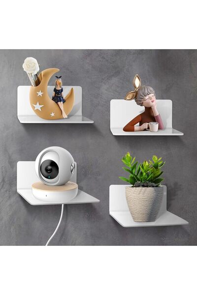 Generic Set of 4 Small Wall Shelves, White, 10 cm, Small Shelf Wall with Cabl...