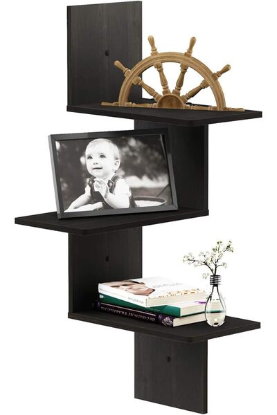 Generic Rossi Wall Mounted Shelves, 3-Tier Rectangle, Espresso/Black