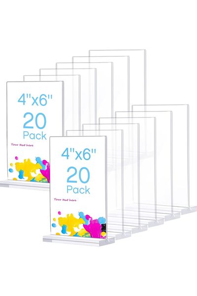Generic 4 x 6 Inch Acrylic Sign Holder Clear Slanted Sign Holder Table Menu D...