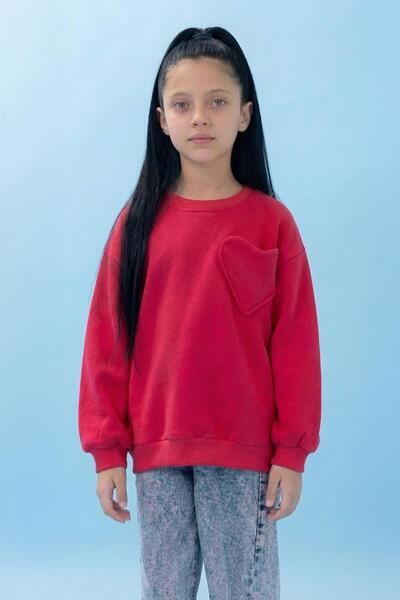Perendi Girl's Sweatshirt with Pocket Detail and Balloon Sleeves