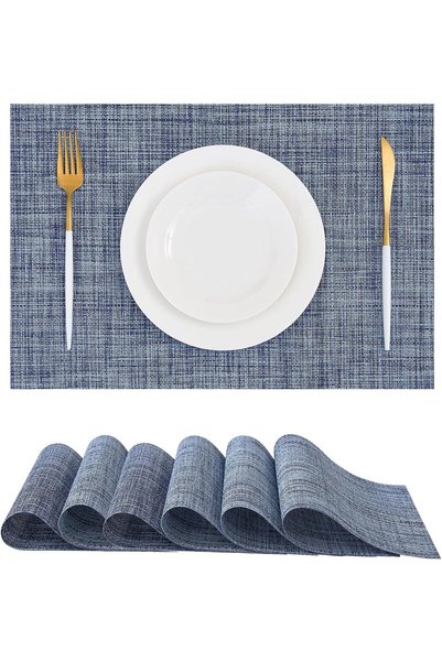 Generic Deep Navy Woven Placemats Set of 6 - Heat Resistant Non-Slip Place ma...
