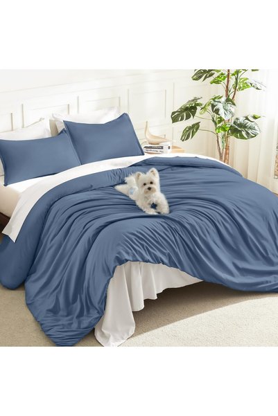 Generic Ocean Blue King Comforter Set, 3 Pieces Lightweight Solid Bed Set