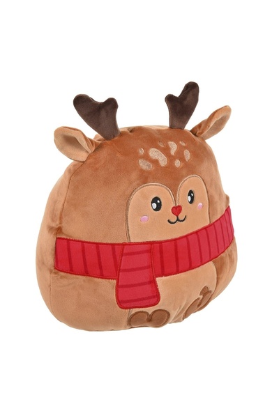 OEM Pernă Mallow de Crăciun Ren din Pluș Maro 31 cm cu Centură Roșie – Moale ...