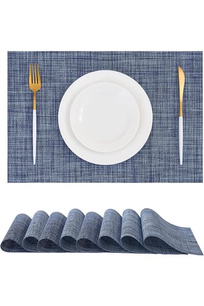 Generic Deep Navy Woven Placemats Set of 8 - Heat Resistant Non-Slip Place ma...