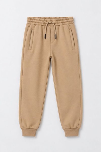 CansınMini Beige Boys' Elastic Waistband, Ribbed, Zippered Pocket Sweatpants ...
