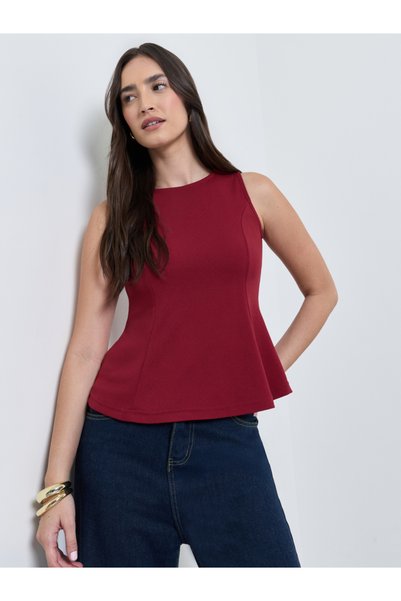 Styli Burgundy Sleeveless Peplum Top