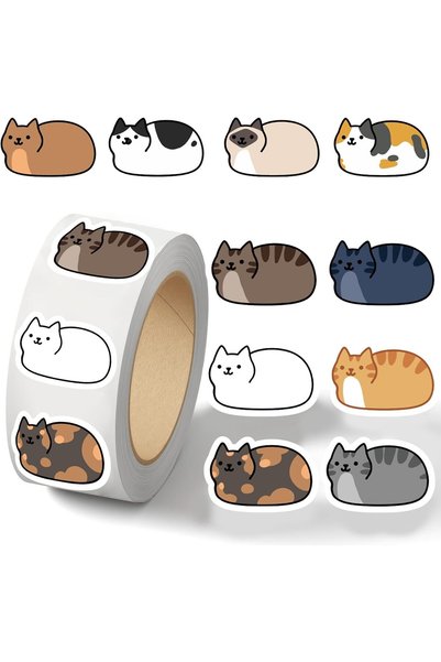 Generic 500PCS Cute Cat Stickers Roll with 10 Adorable Styles – Waterproof Vi...