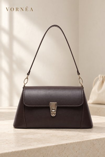 Vornéa Liora Women's Brown Faux Leather Bag with Gold Lock