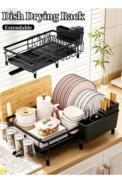 Generic Dish Drying Rack, Extendable Dish Drainer for Kitchen Counter Dish Ra...