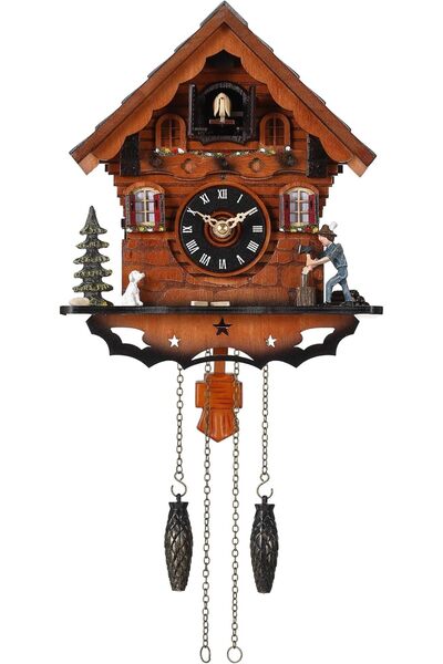 Generic ساعة كوكو تقليدية من منطقة الغابة السوداء، ساعة حائط خشبية عتيقة بآلي...