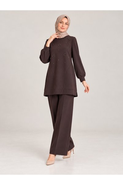 FUAT GÜRSEN Two-Piece Set: Tunic and Pants with Elastic Waistband and Beaded ...