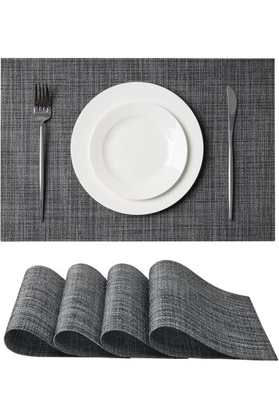 Generic Black and Grey Woven Placemats Set of 4 - Heat Resistant Non-Slip Pla...