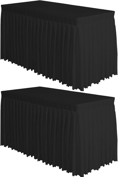 Generic 2 Pack Black Table Skirt, 14ft Polyester Tablecloth for Weddings, Ban...