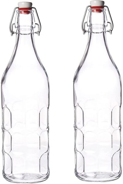 Generic Set Of 2 Moresca Bottles, 33.75 Oz. Clear Textured Glass, With Swing ...