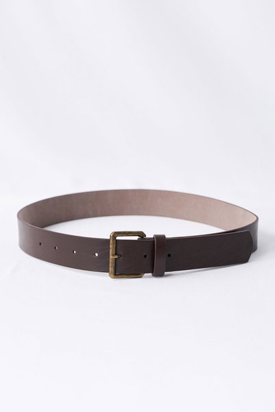 BE BLUE Brown Leather Belt with a Metal Buckle