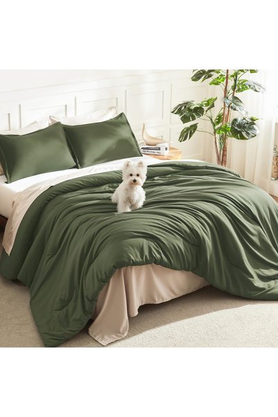 Generic Olive King Comforter Set, 3 Pieces Lightweight Solid Bed Set