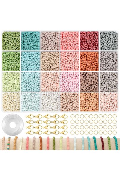Generic Bracelet Making Kit - 3mm Glass Seed Beads (24 Colors), Elastic Cord,...
