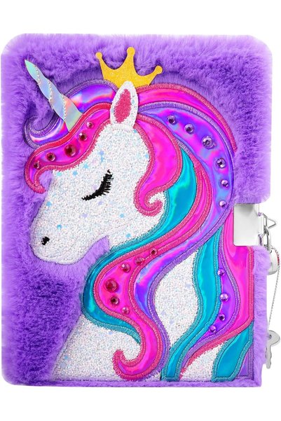 Generic Unicorn Diary for Girls with Lock, Plush Unicorn Toys Gift for Teen G...