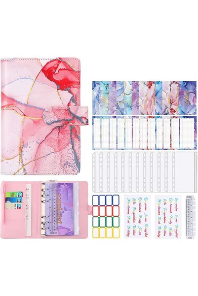 Generic A6 PU Leather Budget Binder with Zipper Envelopes, 12 Pieces, Clear (...