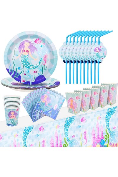Generic Birthday Plates and Cups Set Mermaid Party Supplies Birthday Supplies...
