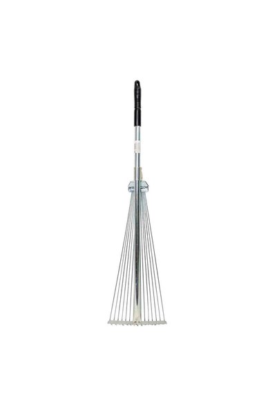 FOXMAG24 Adjustable metal leaf rake, 15 teeth, 166 cm, metallic