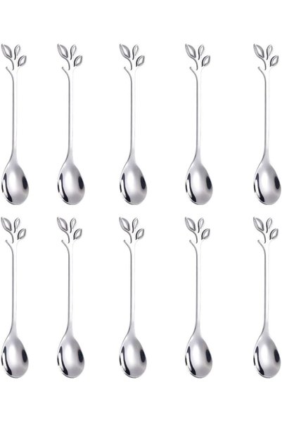 Generic 10 Pcs 4.7 Stainless Steel Silver Leaf Coffee Spoon- Creative Tablewa...