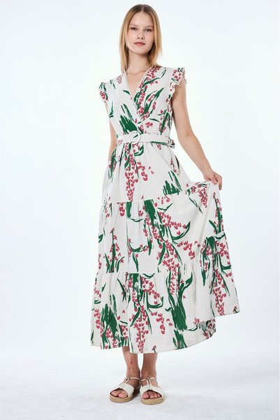 Generic Brand Linen Gown with Trimmed Details