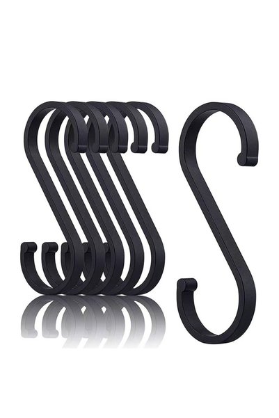 Generic Brand 6 cârlige S din metal negru pentru bucătărie, baie și haine