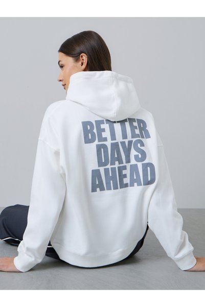 Styli Off White Oversized Slogan Print Hoodie