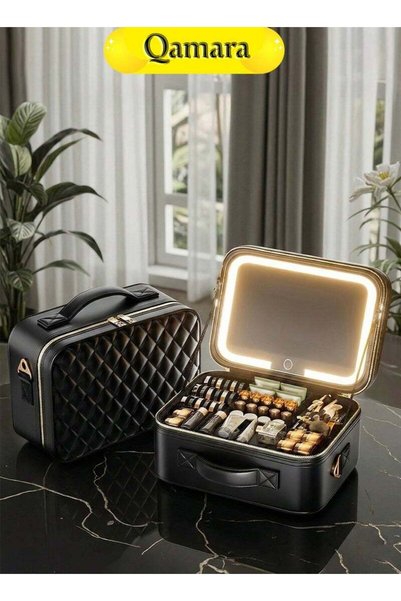 QAMARA LED makeup bag, makeup mirror, genuine leather material, used for cosm...
