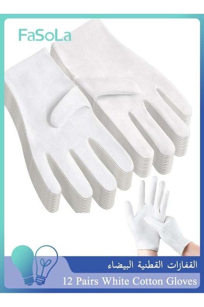 GENERAL Fasola 12 Pairs Cotton Gloves for and Dry Hands, Moisturizing Work Li...