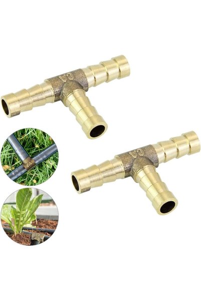 Generic 2 Pcs Brass Hose Barb Tee 8mm 3-Way T Shaped Fuel Hose Barbed Connect...
