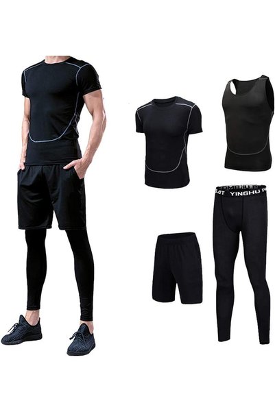 Generic Seven&Me Men's 4Pcs Sportswear Quick Dry Fitness Workout Suits with C...