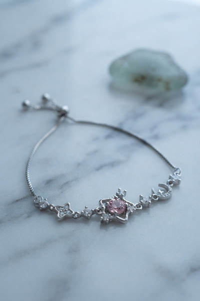 BlackCraft Pink Stone Star Model Silver Color Zircon Stone Elevator Bracelet