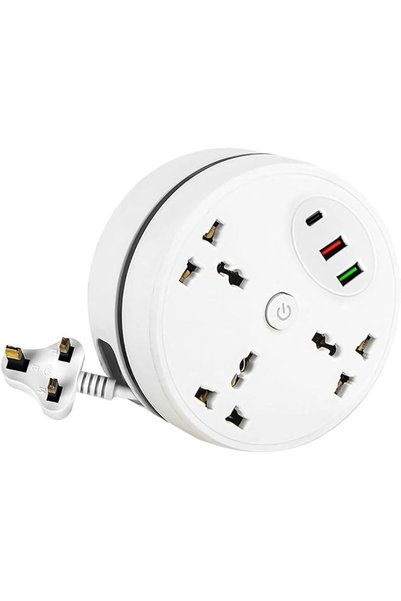 ELECDON وصلة تمديد كهربائية مع منافذ USB، طول 2.8 متر، 3 مخارج، حماية من التي...