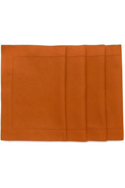 Generic Cotton Linen Placemats Cinnamon Hemstitch, 14 x 19 in, Set of 4