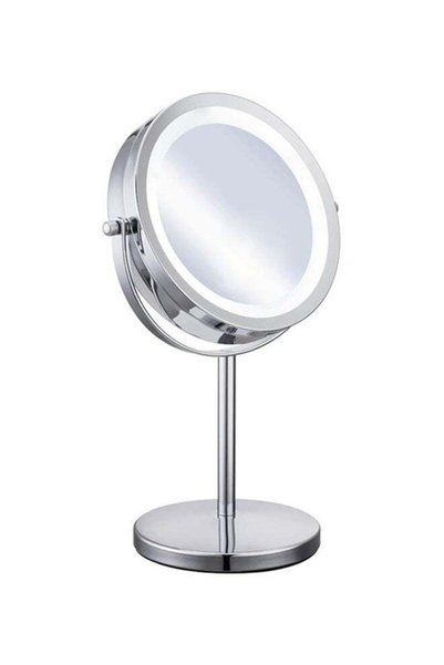 Generic مرآة مكياج للوجه بتكبير 5 أضعاف مع إضاءة LED، لون فضي.