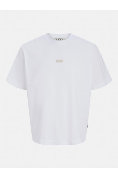 Jack & Jones تي شيرت أبيض بياقة دائرية وتفاصيل شارة