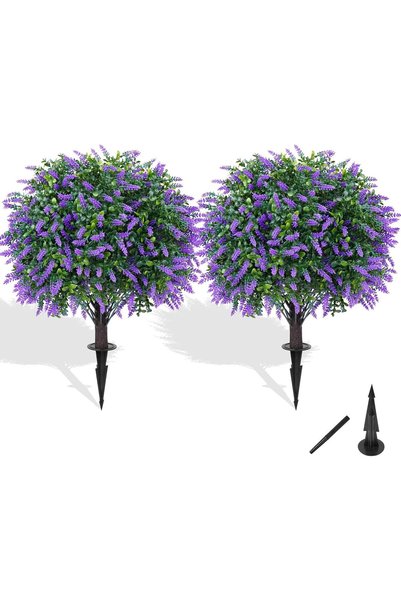 Generic Artificial Boxwood Topiary Ball with Lavender, Set of 2 Artificial Sh...
