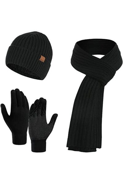 Generic 3Pcs Winter Beanie Hat Scarf Gloves Set, Set for Men Womens Ski Cap T...