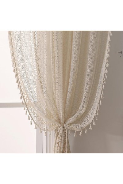Generic Boho Tassel Crochet Curtains for Living Room,Vintage Rod Pocket Bohem...