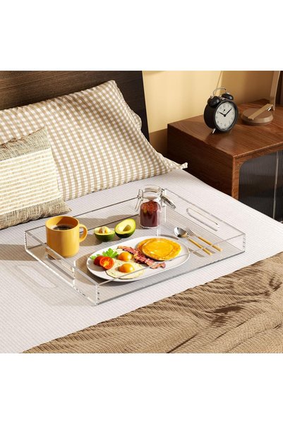 Slasa Acrylic Tray Clear Serving Handles Ottoman Coffee Appetizer Breakfast 1...