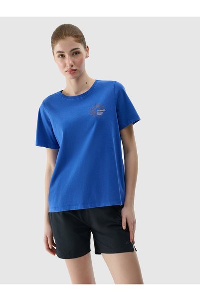 4F Tricou de bumbac pentru femei HALNY, spălare acidă cobalt, mărimea S