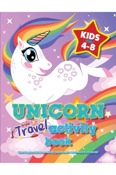 Generic Unicorn Travel Activity Book For Kids Ages 4-8: Coloring book & fun a...