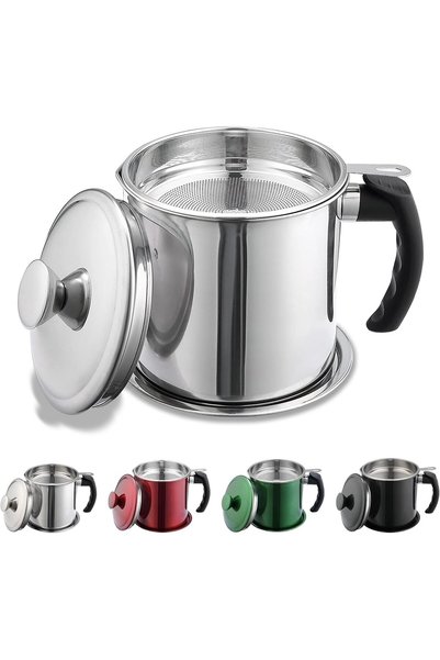 Generic Grease Container with Strainer, 1.4L Stainless Steel Oil Container fo...